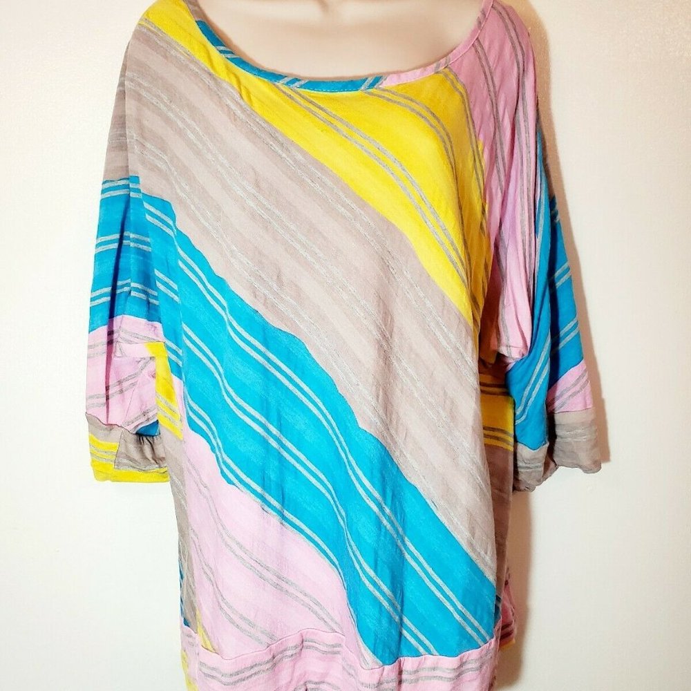Womans 2x Plus Size Striped Knit Short Sleeve Top